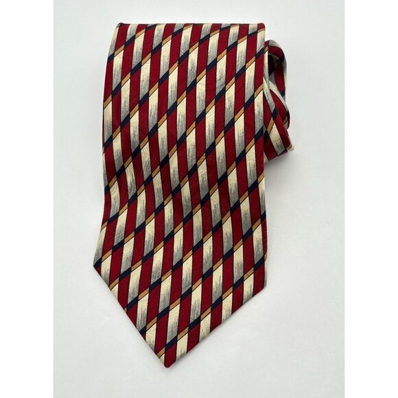 Le Bils Mens Silk Neck Tie Red & Gold Diagonal Striped Geometric Made in USA - Picture 8 of 8